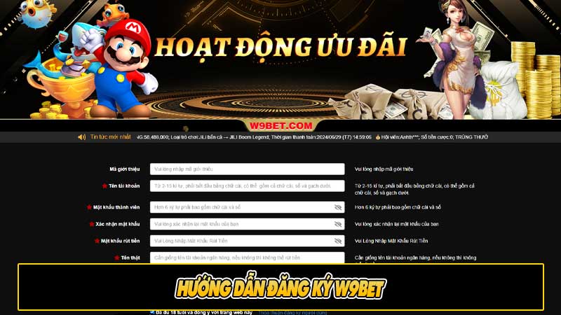 Hướng dẫn đăng ký W9bet