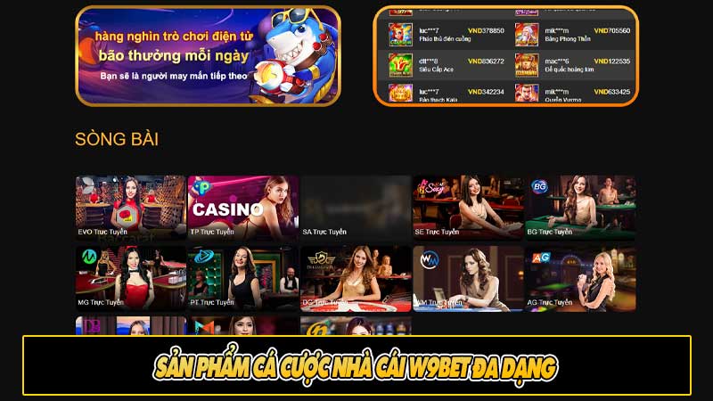 Sản phẩm cá cược nhà cái W9bet đa dạng